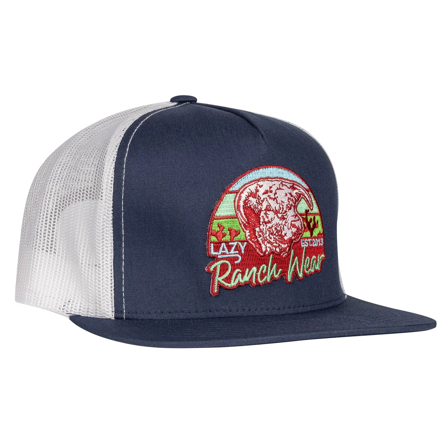 LAZY J RANCH NAVY & WHITE PRICKLY PEAR CLASSIC FIVE PANEL TRUCKER HAT