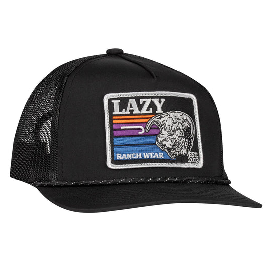 LAZY J RANCH BLACK SUNSET RETRO MID PROFILE ROPE TRUCKER HAT